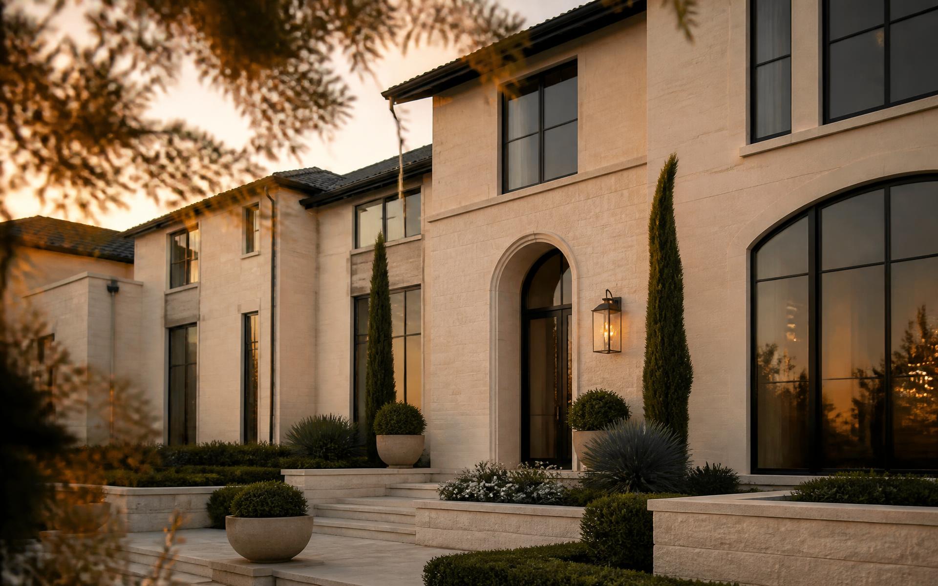 Luxury Houston-area residence at golden hour